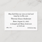 カスタマイズ可能なベビーガール誕生のお知らせ コーリングカード (裏面)