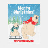 カスタマイズ可能なベビークマのスレッド上メリークリスマス フリースブランケット (正面)