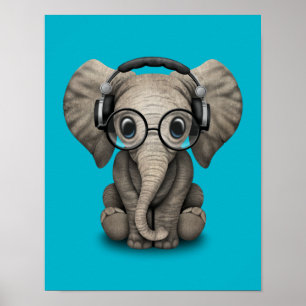 カスタマイズ可能なベビーElephant Djとヘッドフォン ポスター