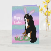 カスタマイズ可能なベルネーズマウンテンドグイースター カード (黄色い花)