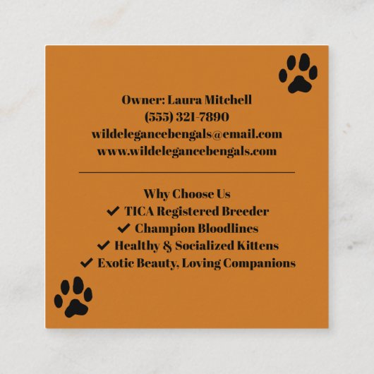 カスタマイズ可能なベンガルのcattery名刺 スクエア名刺 (裏面)