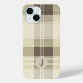 カスタマイズ可能なベージュとブラウンのチェック柄スマホケース iPhone 15ケース