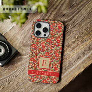 カスタマイズ可能なベージュタンフローラ赤紫色の花 iPhone 15 PRO MAXケース