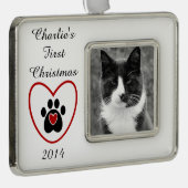 カスタマイズ可能なペットの初めてのクリスマス シルバープレートフレームオーナメント (右)