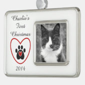 カスタマイズ可能なペットの初めてのクリスマス シルバープレートフレームオーナメント (左)