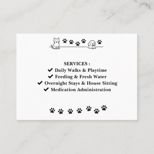 カスタマイズ可能なペットシッターの名刺 名刺 (裏面)