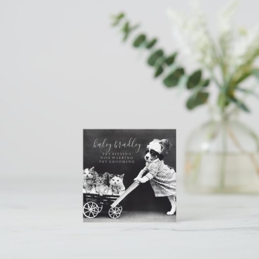カスタマイズ可能なペット座りグルーミング名刺 コーリングカード (スタンド正面)