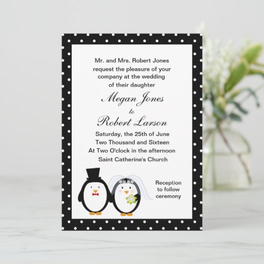 カスタマイズ可能なペンギン結婚式招待状 招待状 (スタンド正面)