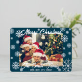 カスタマイズ可能なホイルスノーフレークのクリスマスカードブルー 箔シーズンカード (立ち正面)