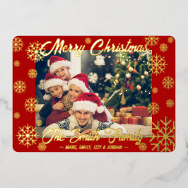カスタマイズ可能なホイルスノーフレークのクリスマスカードレッド 箔シーズンカード