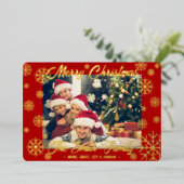 カスタマイズ可能なホイルスノーフレークのクリスマスカードレッド 箔シーズンカード (立ち正面)