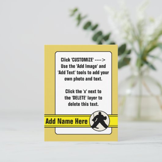 カスタマイズ可能なホッケーゴアリー取引カード ポストカード (スタンド正面)