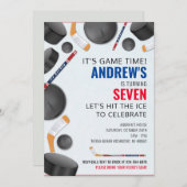 カスタマイズ可能なホッケー スポーツ バースデー パーティー 招待状 (正面/裏面)
