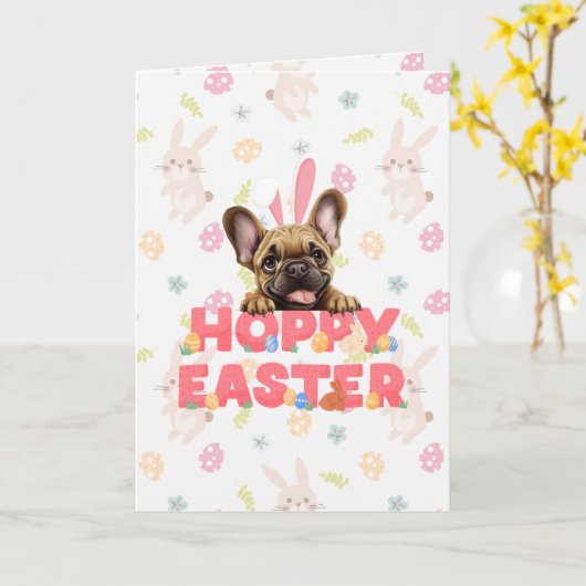 カスタマイズ可能なホッピーのフレンチイースター カード (黄色い花)