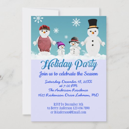 カスタマイズ可能なホリデーパーティーお祝いスノーファミリー 招待状 (正面)