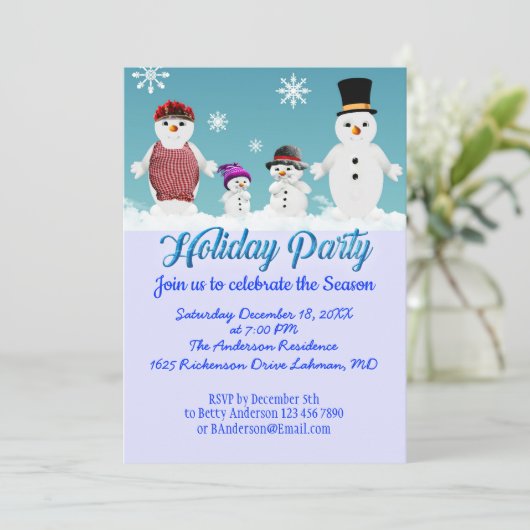 カスタマイズ可能なホリデーパーティーお祝いスノーファミリー 招待状 (スタンド正面)