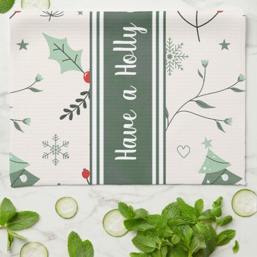 カスタマイズ可能なホリーすてきクリスマスのヴィンテージフランスの キッチンタオル (折り畳み)