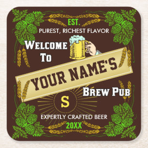 カスタマイズ可能なホームバーBrewpub Beer Beer Beerler スクエアペーパーコースター
