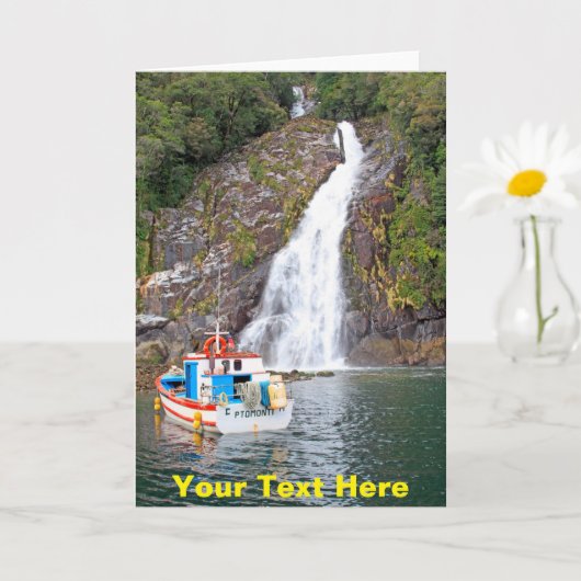 カスタマイズ可能なボートと滝 カード (小さな植物)