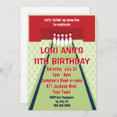 カスタマイズ可能なボーリングの誕生会 招待状 (正面/裏面)