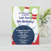 カスタマイズ可能なボーリング誕生日パーティー 招待状 (スタンド正面)