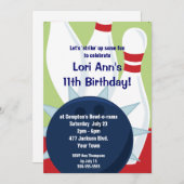 カスタマイズ可能なボーリング誕生日パーティー 招待状 (正面/裏面)