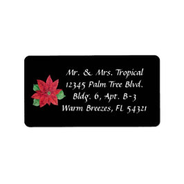 カスタマイズ可能なポインセチア住所 シール – 黒