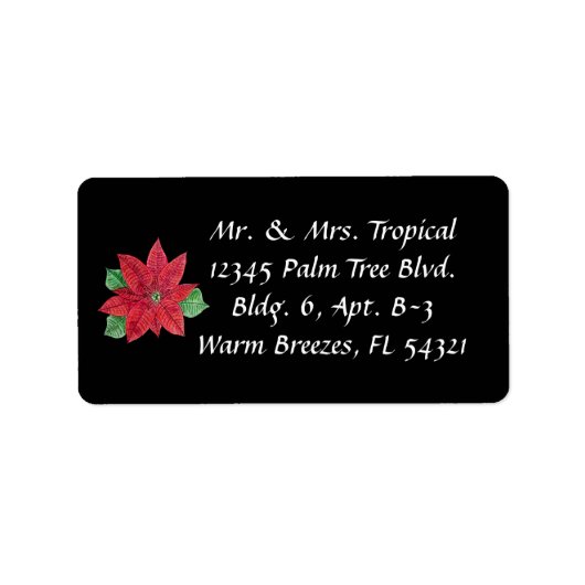 カスタマイズ可能なポインセチア住所 シール – 黒 (正面)