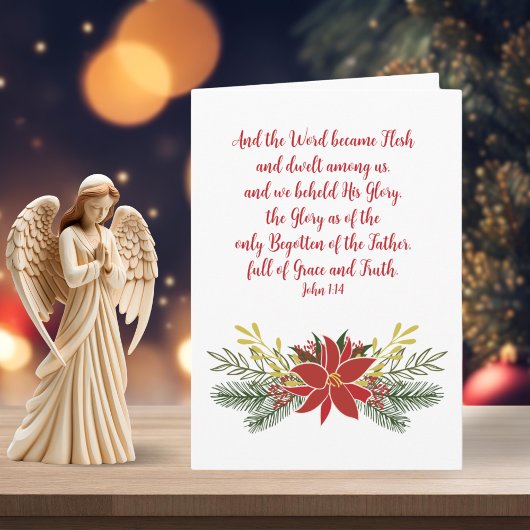 カスタマイズ可能なポインセチア赤い緑と金ゴールドガーランド シーズンカード