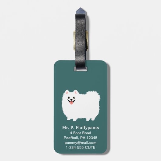 カスタマイズ可能なポメラニア犬で可愛いホワイト文字 ラゲッジタグ (裏面縦)