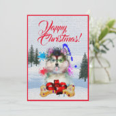カスタマイズ可能なポンスキー犬のクリスマスカード 案内状 (スタンド正面)