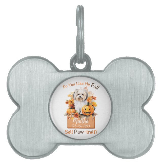 カスタマイズ可能なポーフェクト秋の犬抹茶 ペットネームタグ (正面)