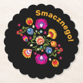 カスタマイズ可能なポーランドの民話（ピンクの花） ペーパーコースター (正面)