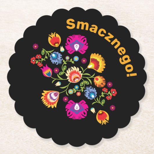 カスタマイズ可能なポーランドの民話（ピンクの花） ペーパーコースター (正面)