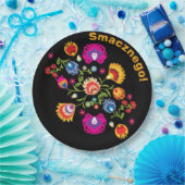 カスタマイズ可能なポーランドの民話（ピンクの花）  ペーパープレート (パーティー)