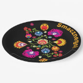 カスタマイズ可能なポーランドの民話（ピンクの花）  ペーパープレート (アングル)