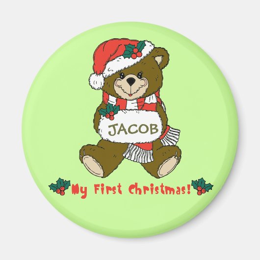 カスタマイズ可能なマイ初めてのクリスマステディベアティー マグネット (正面)