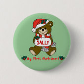 カスタマイズ可能なマイ初めてのクリスマステディベアティー 缶バッジ (正面)