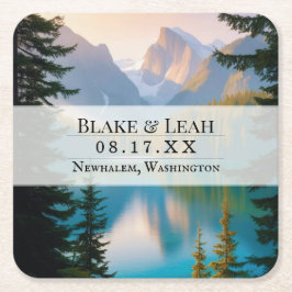 カスタマイズ可能なマウンテンレイク結婚イベントのコースター スクエアペーパーコースター