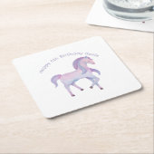 カスタマイズ可能なマジカルパステルグラデーションポニー スクエアペーパーコースター (アングル)