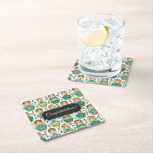 カスタマイズ可能なマトレシュカスクエア紙コースター スクエアペーパーコースター (インサイチュ)