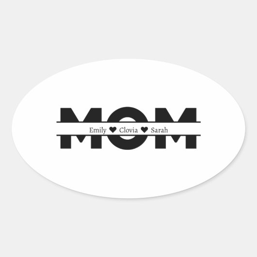 カスタマイズ可能なママと子供の名前 楕円形シール (正面)