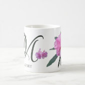 カスタマイズ可能なマーガレット名かわいらしピンクのフローラガール コーヒーマグカップ (中央)