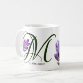 カスタマイズ可能なマーガレット名パープル花boho コーヒーマグカップ (正面左)