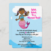 カスタマイズ可能なマーメイド誕生日デザインダークヘア 招待状 (正面/裏面)
