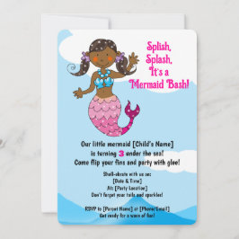 カスタマイズ可能なマーメイド誕生日デザインダークヘア 招待状