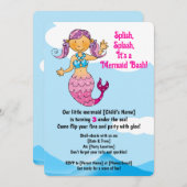 カスタマイズ可能なマーメイド誕生日デザインピンクヘア 招待状 (正面/裏面)