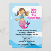 カスタマイズ可能なマーメイド誕生日デザインブラウンヘア 招待状 (正面/裏面)