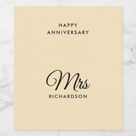 カスタマイズ可能なミセス結婚姓の記念日 ワインラベル (シングルラベル)