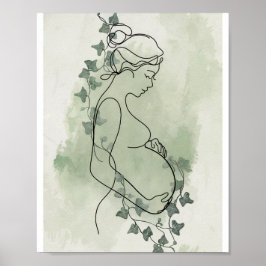 カスタマイズ可能なミニマルな妊娠ラインアートポスター ポスター